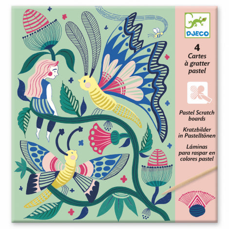 Djeco - 4 cartes à gratter pastel - jardin fabuleux